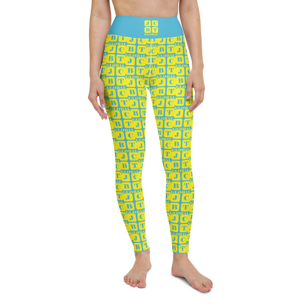 Yoga Leggings "2021-0241 Baby Blue (Yellow Logo)" - JCBTGlobal