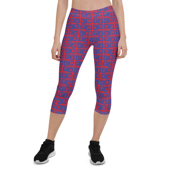 Capri Leggings "2023-0351 Red (Blue Logo)" - JCBTGlobal