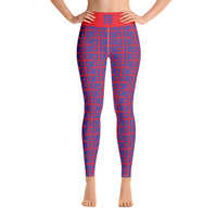 Yoga Leggings "2021-0351 Red (Blue Logo)" - JCBTGlobal