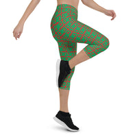 Capri Leggings "2023-0441 Red (Green Logo)" - JCBTGlobal