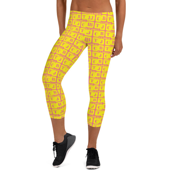 Capri Leggings "2023-0211 Pink (Yellow Logo)" - JCBTGlobal