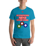 Short-Sleeve Unisex T-Shirt "10102-0071 An Engineer's Mind Never Stops (Red Logo)"