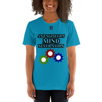 Short-sleeve unisex t-shirt "20102-0071 An Engineer's Mind Never Stops (Black Logo)"