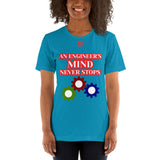 Short-sleeve unisex t-shirt "20102-0071 An Engineer's Mind Never Stops (Red Logo)"