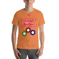 Short-Sleeve Unisex T-Shirt "10102-0071 An Engineer's Mind Never Stops (Red Logo)"