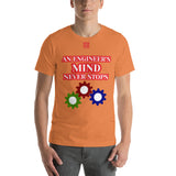 Short-Sleeve Unisex T-Shirt "10102-0071 An Engineer's Mind Never Stops (Red Logo)"