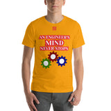 Short-Sleeve Unisex T-Shirt "10102-0071 An Engineer's Mind Never Stops (Red Logo)"