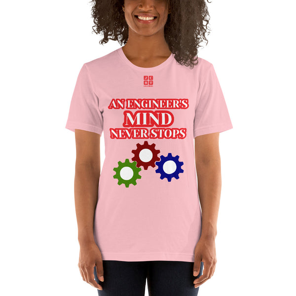 Short-sleeve unisex t-shirt "20102-0071 An Engineer's Mind Never Stops (Red Logo)"